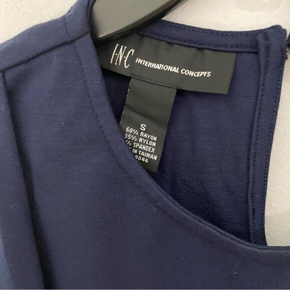 INC Women’s Crew Neck Sleeveless Drape Front Cropped Blue Blouse size S - Picture 2 of 3